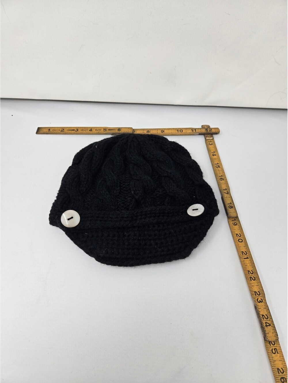 Merona Black Cable Knit Newsboy Winter Hat Cap White Side Buttons OSFM